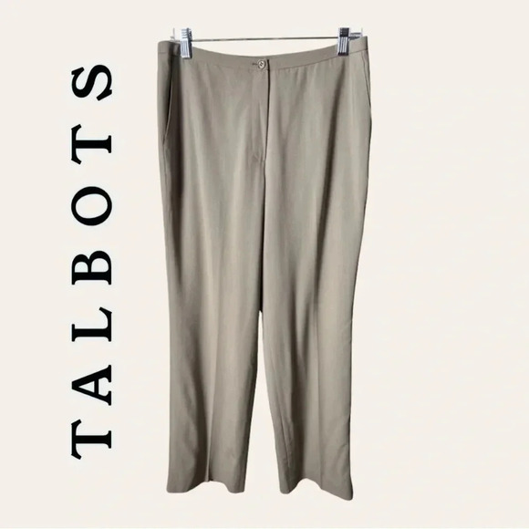 0747.  TALBOTS PETITE “STRETCH” TROUSERS KHAKI IN COLOR SIZE 8 STRAIGHT LEG - Picture 1 of 9